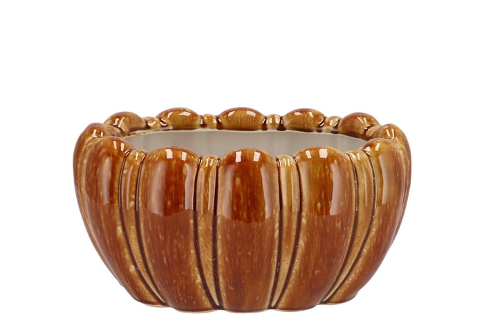 Inga Brown Pot Oval Active Glaze 26x17x13cm