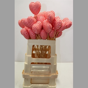 Hart Op Stok Ruiten Stof Rood Wit