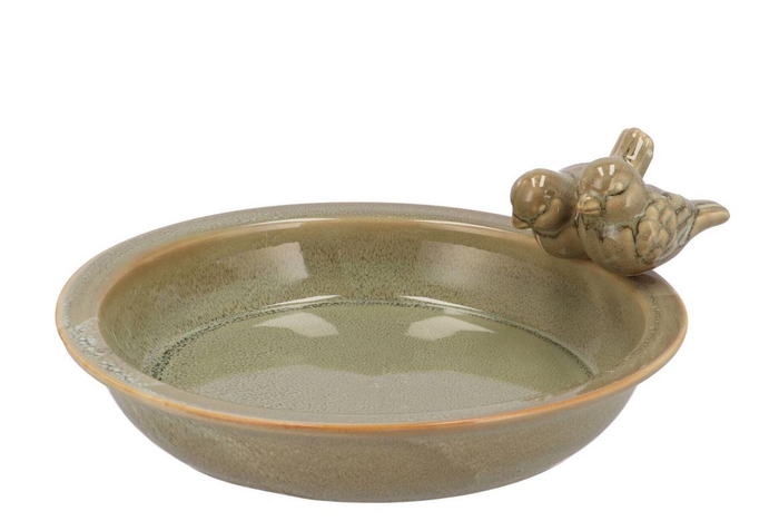 Iron Stone Bird Bowl Glazed Sand 33x5cm Nm