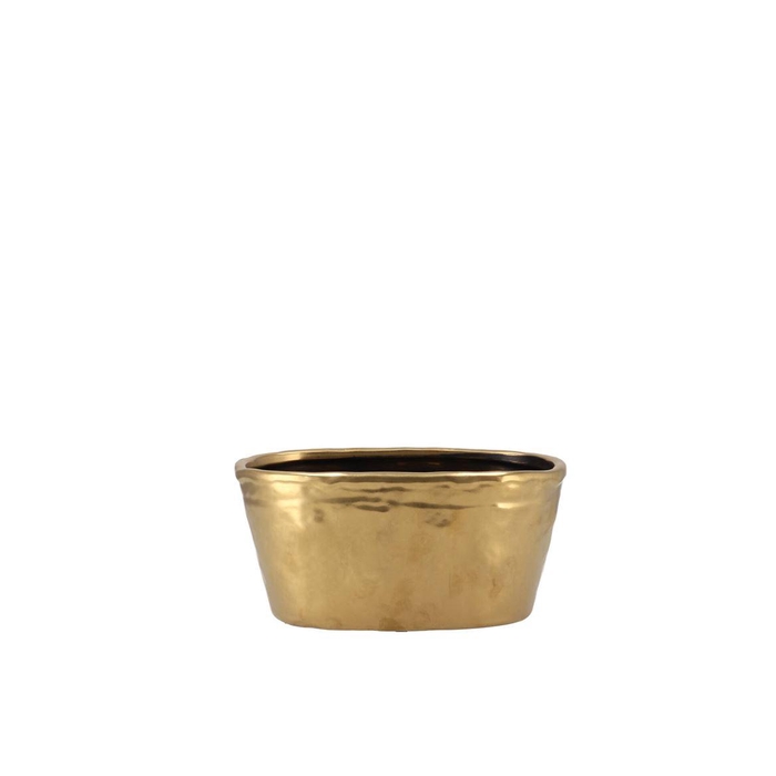 <h4>Iron Stone Gold Glazed Oval Pot 23x9x10cm</h4>