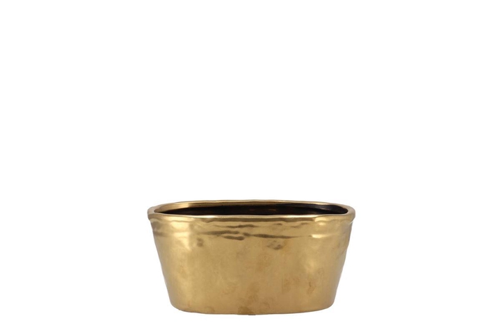 Iron Stone Gold Glazed Oval Pot 23x9x10cm