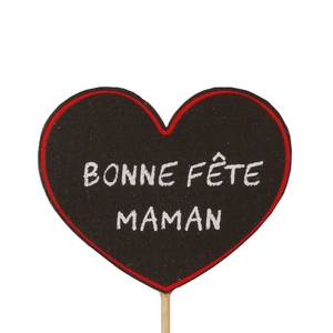 Bonne Fête Maman wood 5,5x7cm+12cm stick red 24pce/bag