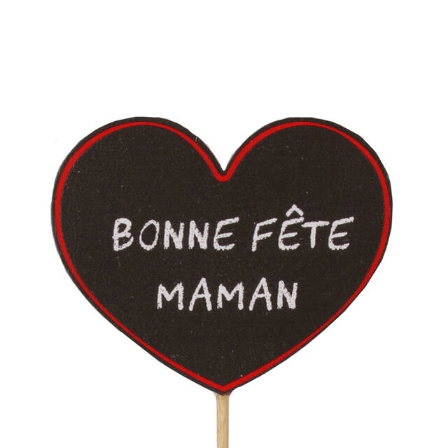 <h4>Pick Bonne Fête Maman wood 5,5x7cm+50cm stick red</h4>