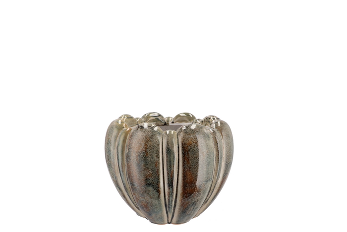 Inga Green Pot Round Active Glaze 16x16x12cm