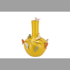 Bird Yellow Vase Tube 20x25cm Nm