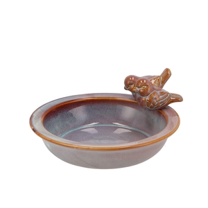 Iron Stone Bird Bowl Glazed Pink 23x5cm Nm