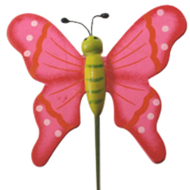 Pick Butterfly flying wood 7x8cm+50cm stick pink