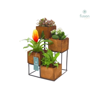 Tower hout met metaal met Bloeiende en Groene Planten