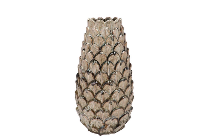Mika Nordic Green Vase Long Pinecone Edge 16x35cm