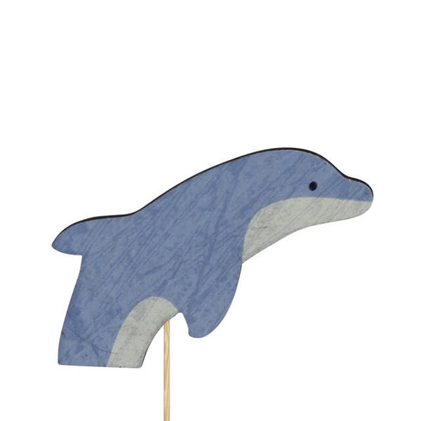 <h4>Bijsteker dolfijn hout 7x9.5cm+12cm stok blauw</h4>