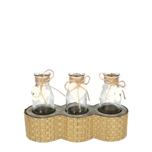 Glas Fles Houder+3fles 23*8*15cm
