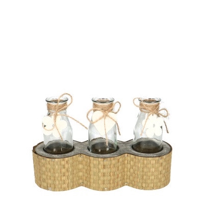 <h4>Glas Fles Houder+3fles 23*8*15cm</h4>