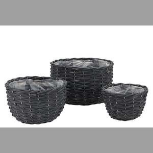 Wicker Basket Black Bowl Set 3dlg 24x15cm