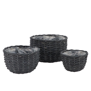 Wicker Basket Black Bowl Set 3dlg 24x15cm