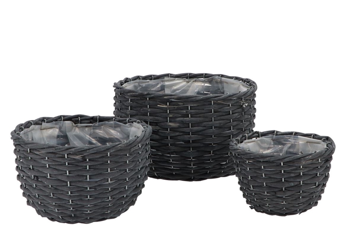 <h4>Wicker Basket Black Bowl Set 3dlg 24x15cm</h4>