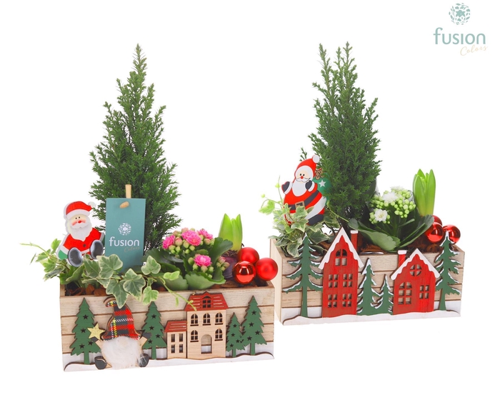 <h4>Kerst planter hout met arrangement</h4>