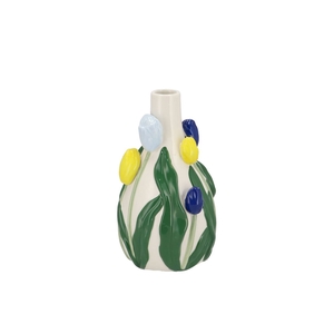 Isa Dutch Blue/yellow Vase Neck Tulip 14x13x22cm