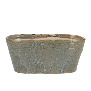 Iron Stone Light Blue Glazed Oval Pot 28x15x13cm