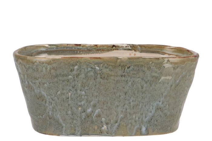 <h4>Iron Stone Light Blue Glazed Oval Pot 28x15x13cm</h4>