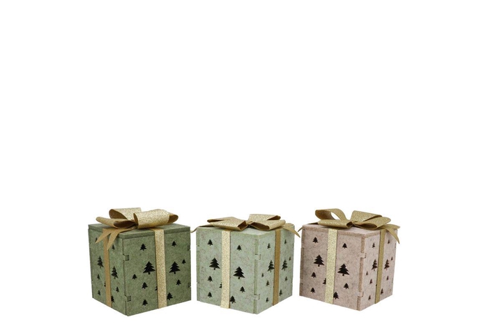 Felt Green Beige X-mas Giftbox Ass 10x12cm