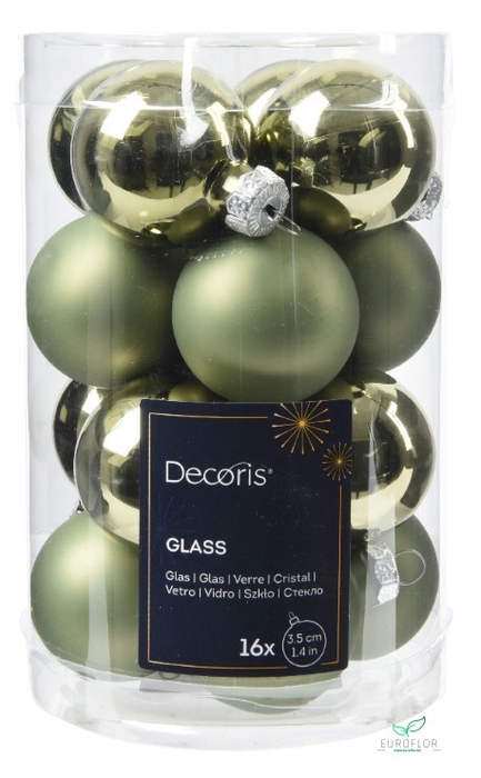 KERSTBAL GLASS 35MM 16PCS ROSEMARY GREEN