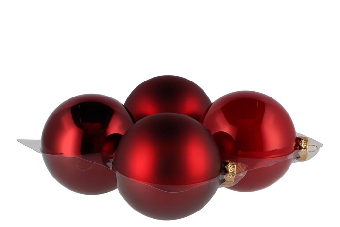 <h4>Glass Ball Christmas Red 100mm P/4</h4>