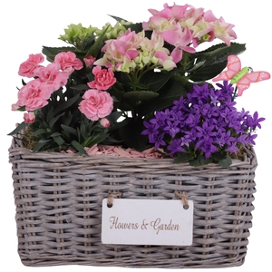 Spring Flower Arr. Outdoor Willow Basket Flowersign Ø30cm 3PP