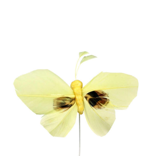 <h4>Bijsteker Butterfly 6x10cm+12cm draad geel 48st/zak</h4>