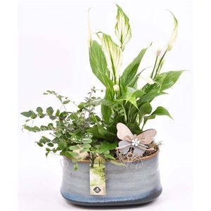 Keramiek ovaal blauw/grijs 19x12cm