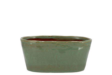 <h4>Iron Stone Green Glazed Oval Pot 23x9x10cm Nm</h4>