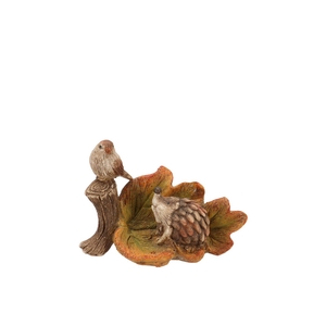 Wonderland Scottish Brown Leaf, Bird & Hedgehog 14x8x10cm