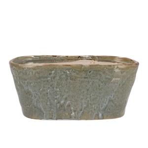 Iron Stone Light Blue Glazed Oval Pot 28x15x13cm