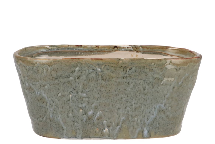 Iron Stone Light Blue Glazed Oval Pot 28x15x13cm