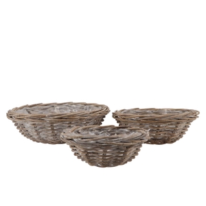 Rattan Bowl Round Grey 3pcs 45x15cm