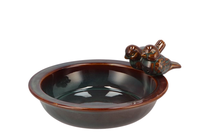 Iron Stone Bird Bowl Glazed Grey 23x5cm