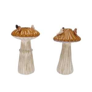 Bird Mushroom Vase Ochre Ass 16x16x25cm