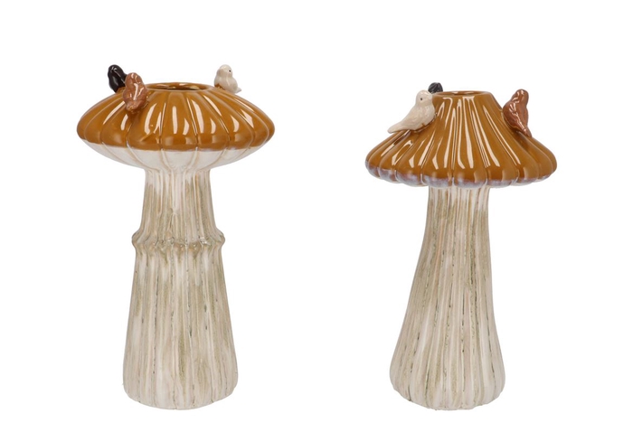 <h4>Bird Mushroom Vase Ochre Ass 16x16x25cm</h4>