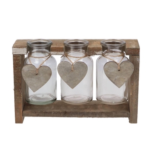 Love Wood Rack 3x Glass 11x11x13cm Nm