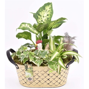 Zink ovaal met leer handvat 24x15cm