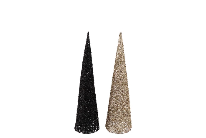 Sparkle Black/gold Cone Tree Led20 Ass 72x21x34cm