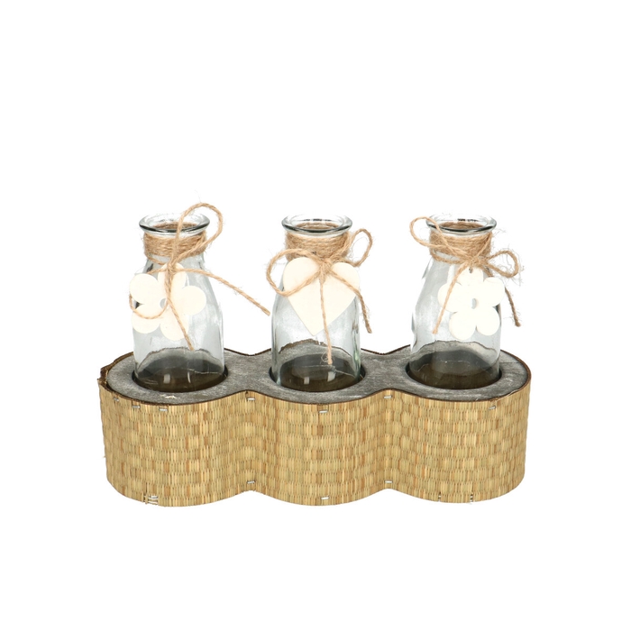 <h4>Glas Houder+3fles 23*8*15cm</h4>
