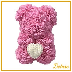 <h4>Beer DELUXE op standaard 25cm fuchia roze met diamanten hart in luxe c</h4>