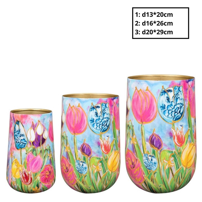 Metaal Tulips vaas S/3 d20*29cm