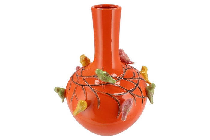 Bird Vase Orange Tube 26x33cm