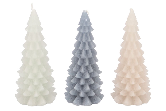 Candle Frosty X-mas Tree Grey Mix 9x20cm Ass