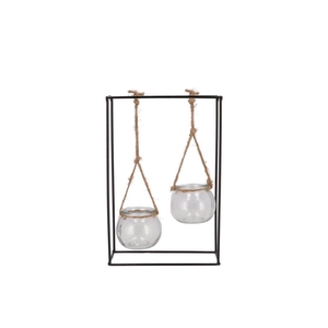 Polly Black Metal Rack 2 Glass Hanging 19x8x29cm