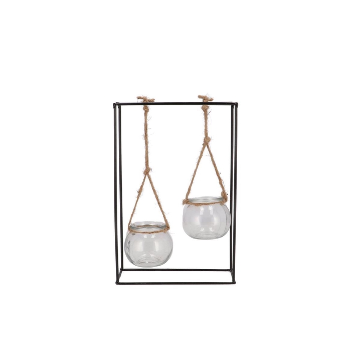 <h4>Polly Black Metal Rack 2 Glass Hanging 19x8x29cm</h4>