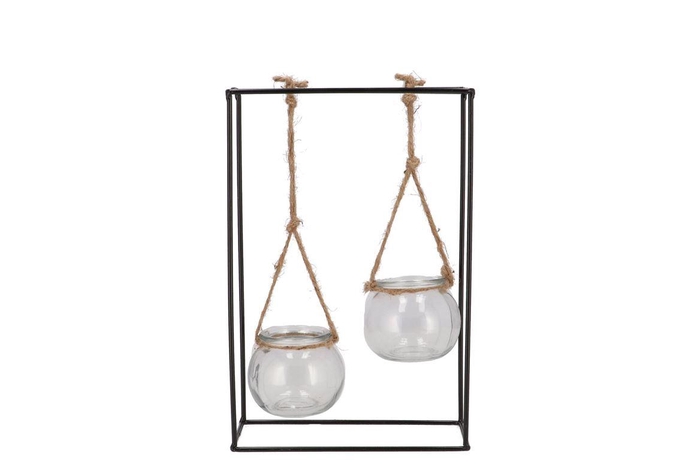 <h4>Polly Black Metal Rack 2 Glass Hanging 19x8x29cm</h4>