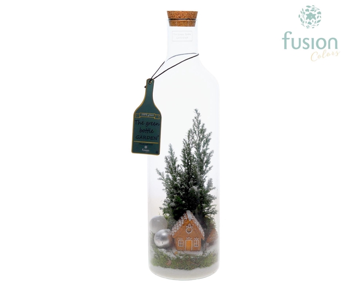 <h4>Green Bottle fles Large met Chamaecyparis</h4>