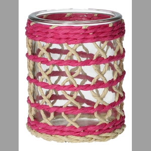 DF02-740484700 - Candle holder Vina d8/8.5xh10 fuchsia/natural